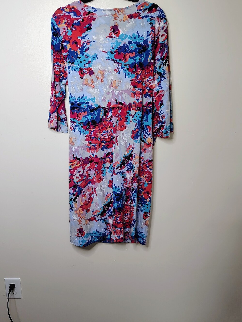 George XL Watercolor Floral Faux Wrap Tie Front Dress 3/4 Sleeve - Picture 3 of 5